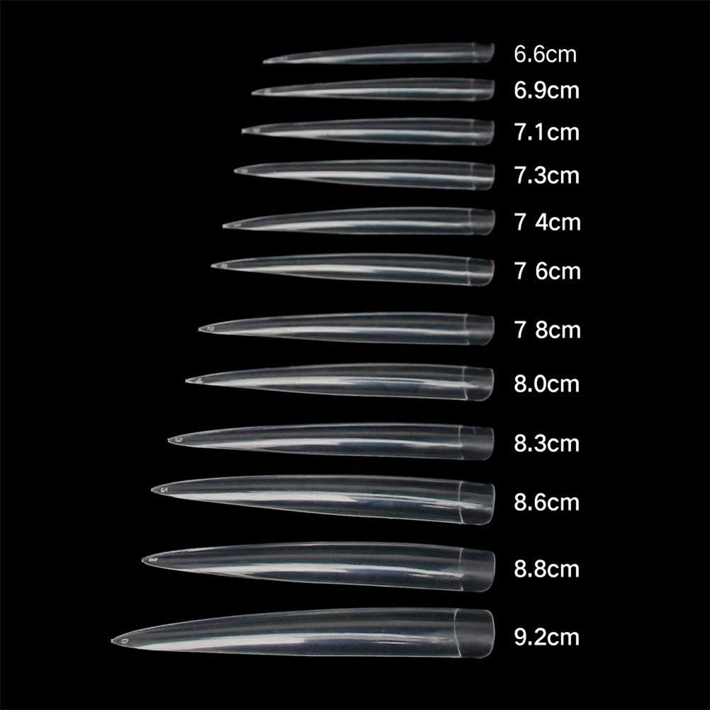 AORAEM Stiletto False Nail Clear Extra Long Sharp Nail Art Tips 12 Sizes 120 Pcs Acrylic Fake Nail (Clear Long Nail): Beauty