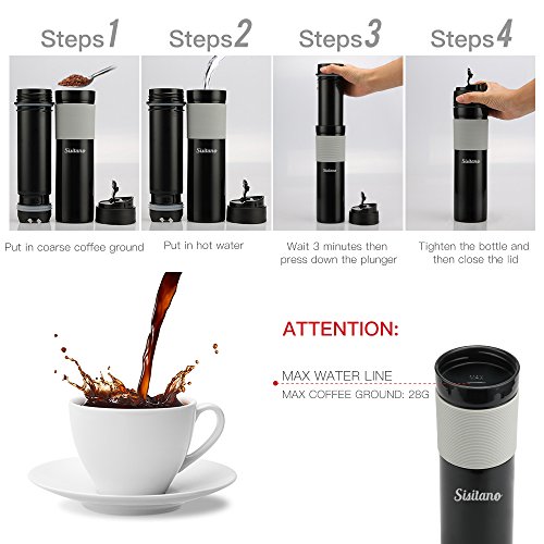 Sisitano 2in1 Travel French Press Coffee Maker, Portable 11.8 oz
