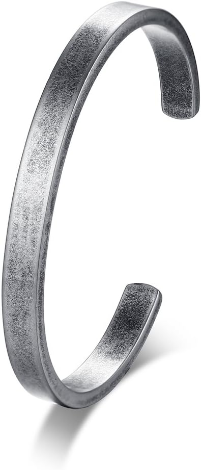 MP Stainless Steel Blank Open Cuff Bangle Bracelet 19cm for Men Women Grey