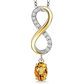 Gem Stone King 925 Silver and 10K Yellow Gold Yellow Sapphire and Lab Grown Diamond Pendant Necklace for Women | 1.31 Cttw | Gemstone September Birthstone | Oval 6X4MM | With 18 Inch Chain