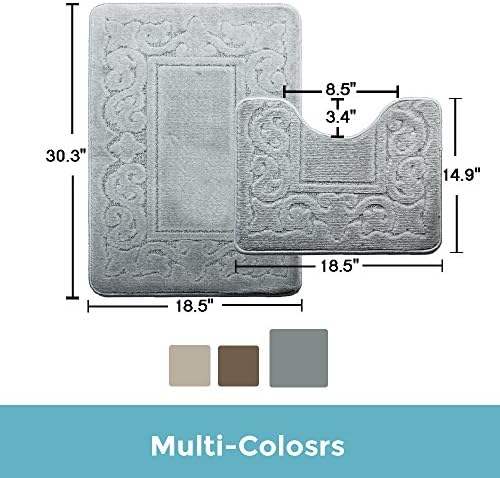 Bath Carpet Set PolyPropylene Bathroom Mat Set 2 Piece Indoor Nonslip Floor Rug Washable(38cm47cm 47cm77cm, gray)