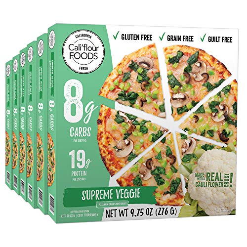 Cali'flour Foods Frozen Pizza (Supreme Veggie, 6 Pizzas) - Fresh Cauliflower Base | Low Carb, Gluten and Grain Free | Keto Friendly