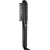 Hair Straightener Brush,Ionic Hot Comb for Women with 20s Fast Heating, Anti-Scald & Dual Voltage,Straightening Brush for Curly & Frizzy Hair (Black, Medium)