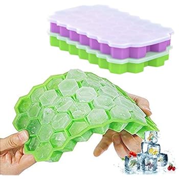 Ice Cube Trays Silicone DaCool Ice Mold with Lids 2 Packs 74 Cubes Totally Easy-Release Flexible Spill-Resistant Stackable Durable BPA Free Stackable Durable and Dishwasher Safe - Green & Purple