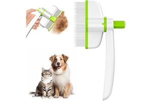 WUSAIRX Pet Hair Comb, 2025 Upgraded Wider Cat Flea Comb with Release Button, 360 Degree Rotating Pet Grooming Brush for Short and Long Haired Cats Dogs, Pet Hair Removal Cleaner Comb for Shedding (green)