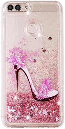 Everainy Compatible for Huawei P Smart 2018/Enjoy 7S Case Silicone Clear Transparent 3D Liquid Glitter Cute Pattern Cover for Huawei P Smart 2018 Bling Shockproof Protective Rubber Bumper (High heels)