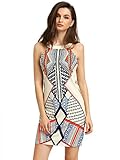 ROMWE Women's Cutaway Sleeveless Geometric Print Party Dress