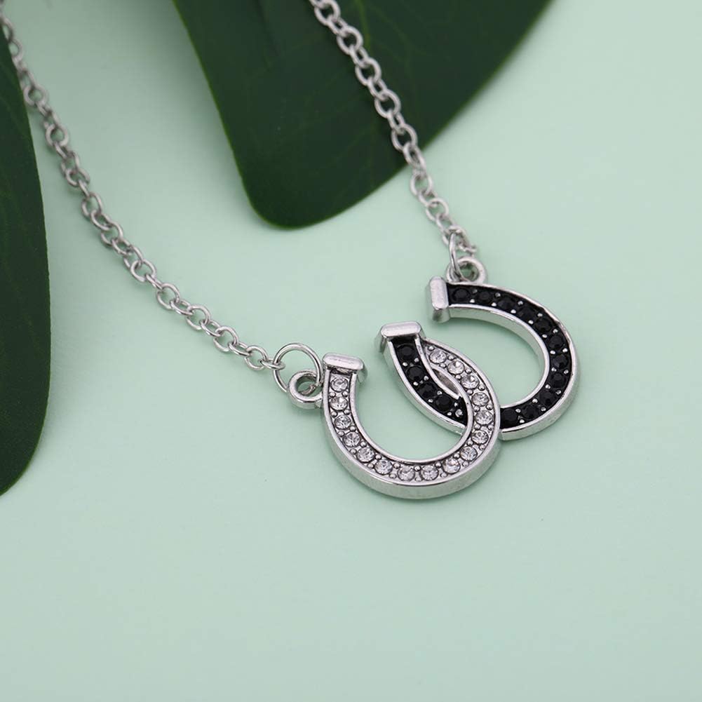 Lemegeton Lovely White and Black Double Horseshoe Pendant Necklace Crystal Crystal, White/Black Crystal, Einstellbar - Image 5