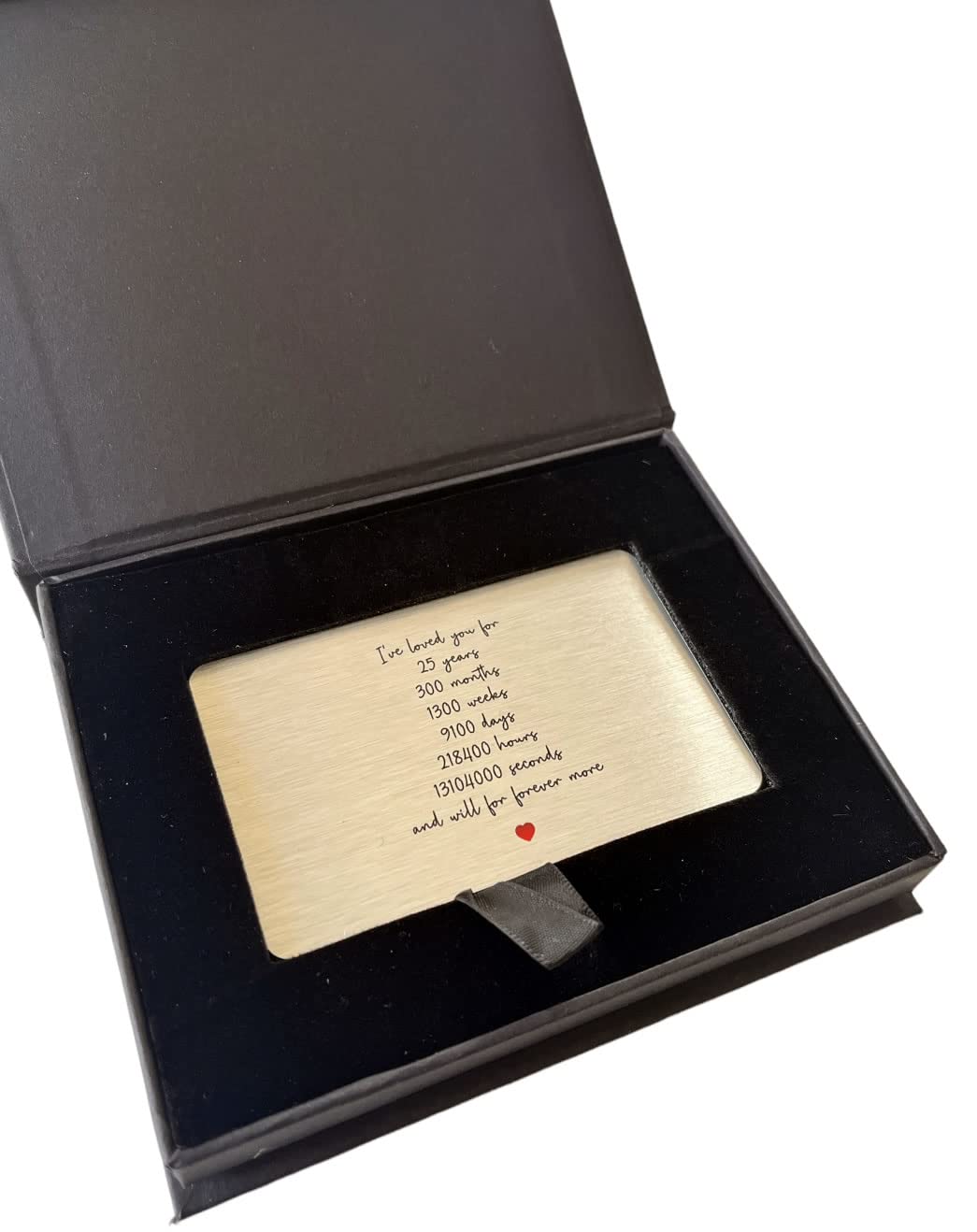 Happy 25th Silver Wedding Anniversary I've Loved You For.. Sentimental Metal Wallet Card In Gift Box (Without Heart Cut Out)