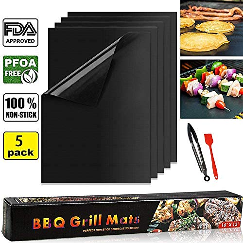 HomEnjoy BBQ Grill Tools, Non-Stick BBQ Grill Mat Barbecue Brush Barbecue Tongs, Heat Resistant Heavy Duty Durable Reusable Bake Grilling Pads For Electric Grill Gas Charcoal BBQ