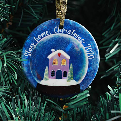 Inno-Huntz 2020 Christmas Ornament for Christmas Tree Ceramic Hanging Decoration Stay at Home Durable Pendant Holiday Christmas Family Ornaments Quarantine Wishes 2020 Celebration Décor