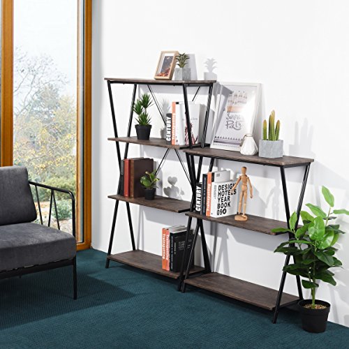 Aingoo 3 Shelf Bookcase, Vintage Industrial Bookshelf, MDF with Metal Frame Shelving Unit, Home Office Shelf Organizer, Multipurpose Storage Shelf Display Rack (Brown) - Thumbnail 2