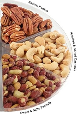 Broadway Basketeer's Gourmet Food Fresh Nuts Tray 6 Section Assortment Round Holiday Gift Basket
