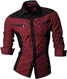 jeansian Men's Slim Fit Long Sleeves Casual Shirt Z018 WineRed XXL
