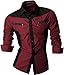 jeansian Men's Slim Fit Long Sleeves Casual Shirt Z018 WineRed XXL