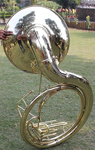 INDIAN HANDMADE BRASS FINISH SOUSAPHONE BRASS MADE TUBA MOUTH PIECE WITH CARRY BAG 25" - Thumbnail 2
