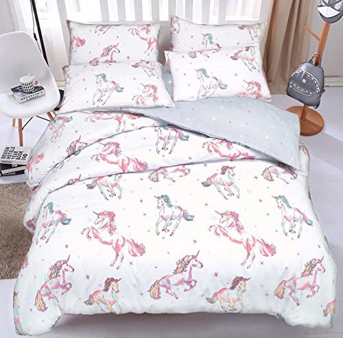 Christmas Unicorn Reversible Duvet Set Quilt Cover Bedding & Pillow Case Bedroom Set (3 sizes) (King, Unicorn)