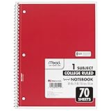 Mead Spiral Notebook, College Ruled, 1 Subject, 70 Sheets, 8 x 10.5 Inches, Assorted Colors (05512)