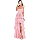 IMCACTOR Tiered Bridesmaid Dresses for Women 2026 Chiffon Ruffles Formal Dresses with Slit IMR073
