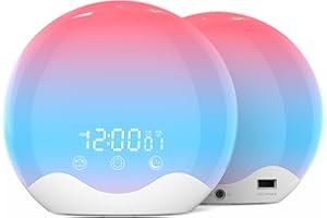 PBPAO Sunrise Alarm Clock Wake Up Light with Touch Control, Dual-Sided Natural Light Alarm Clock for Kids,Heavy Sleepers,Bedroom, Dual Alarm & Snooze, 12-Color Night Light, Sleep Aid (White)