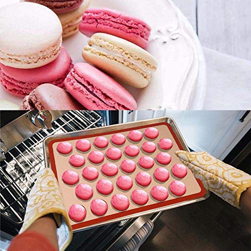GARCENT Macaron Silicone Mat, Non-stick Silicon Pastry Baking Mold Set of 2, Cookie Half Sheet Kit with Oil Brush, Silicone Spatula, Food Tongs, Cake Decorating Supplies