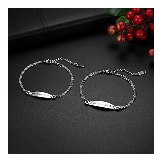 Flongo Pulseras para Parejas, His Queen y Her King, Acero Inoxidable Pulseras de Amor, Color Negro Oro Rosa, Los… - Imagen 5