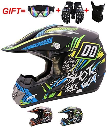 Yanle Full Face Motocross Helmet Set Gloves with Glasses Mask Motorcycle Helmet Cross Pocket Bike Helmet Children Adults Motorcycle Helmet for MTB Enduro Downhill ATV Safety Protection,B,M
