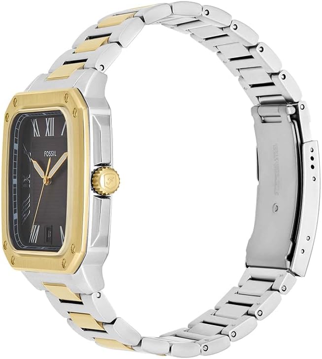 Crosby Watch for Men, Movimento de Quartzo de Três Mãos com Bracelete de Târ e Aço Inoxidável, Tons de Prata e Ouro