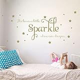 She Leaves a Little Sparkle Girls Room Vinyl Wall Decal Sticker Inspirational Quote with Stars (Gold, 15x36 inches)
