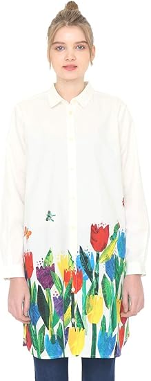 Amazon グラニフ Graniph コラボレーション 長袖 シャツ ワンピース チューリップガーデン エリックカール ホワイト レディース Lady F G109 G112 ワンピース チュニック 通販