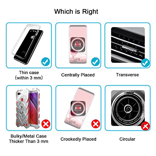 QI Wireless Car Charger Mount Holder, DOCA Mobile Cell Phone Air Vent Magnet Car Cradle Charging Holder for iPhone X iPhone 8/8 Plus Galaxy Note 8 S8/S8 Plus S7 Edge and Others Qi Enabled Phones