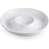 LAUCHUH Chip &amp; Dip Serving Set of 1, Porcelain Divided Serving Tray,12-inch | Divided Party Bowl Set Appetizers and Cheeses Serving Platter Serving Dish for Party, Snack, Fruit, Veggies, Candy, White