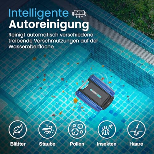 Betta SE Solar Powered Automatic Robot Pool Skimmer Cleaner with 30-Hour Continuous Cleaning, Battery Power and Revised Two Salt Chlorine Tolerant Motors (Blue)