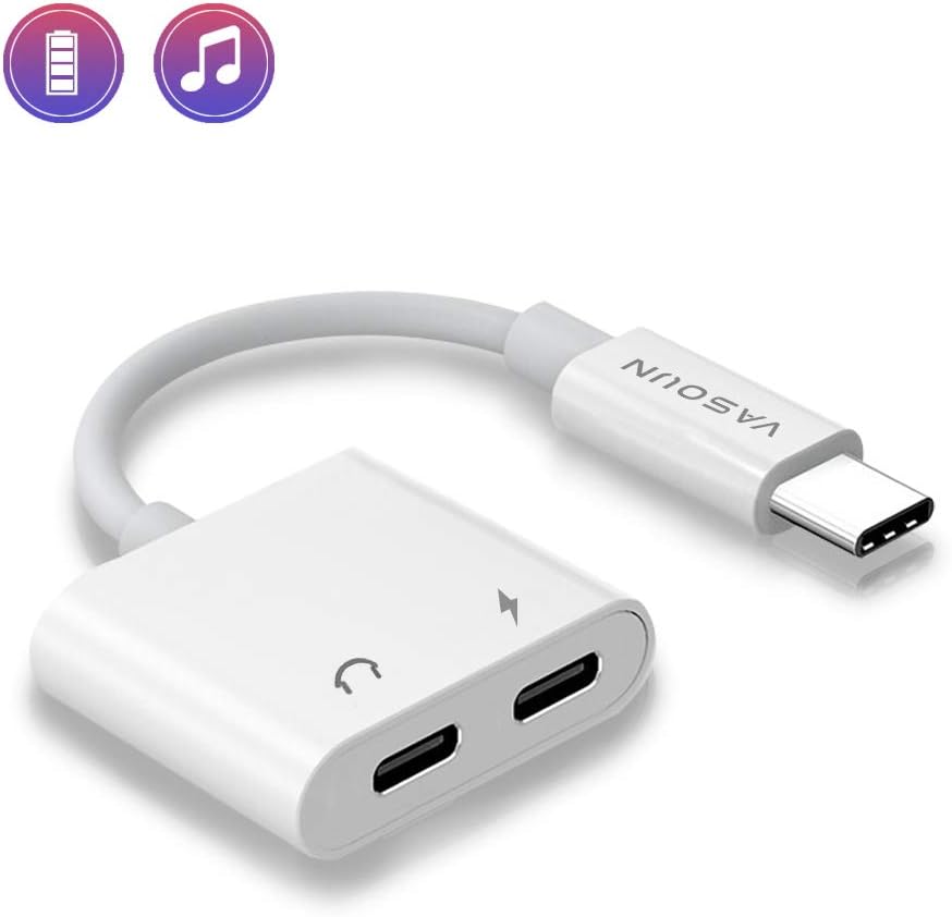 VASOUN USB C Splitter Adapter, 2 in 1 Dual Audio and Fast Charger USB C Adapter, Headphone Jack Adapter for Google Pixel 3/2, 2018 iPad Pro, HTC, Huawei Mate 10/20 Pro, Mac Book
