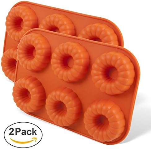 Large Red Donut Pans (2 Pack) - Non-Stick Silicone Donut-Making Molds w/ High Level Heat Resistance - 3 x 3 Inches Classic American Style