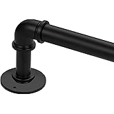 Black Industrial Pipe Curtain Rod 18 to 88 Inch,1 Inch Diameter Adjustable Wrap Around Curtain Rod,Metal Window Treatment Rods,Ideal as Your Kitchen,Bedroom,Outdoor Patio Etc
