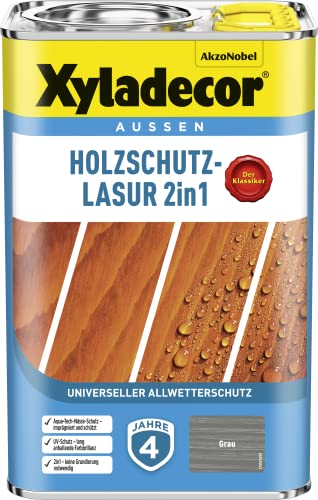 Xyladecor Holzschutz-Lasur 2in1, Universeller Allwetter-Schutz – Der Klassiker, Grau, 4 l