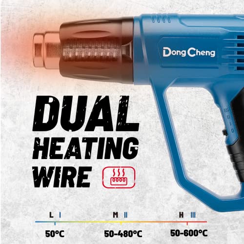 DongCheng 2000 W Heißluftpistolen 50-600 ℃ Variable Temperatureinstellungen,schnelle Erwärmung Heißluftpistole,9 Zubehörteilen zum Entfernen von Farbe, Schrumpffolie, Vinylfolie,DQB04-2000 (EA-03)