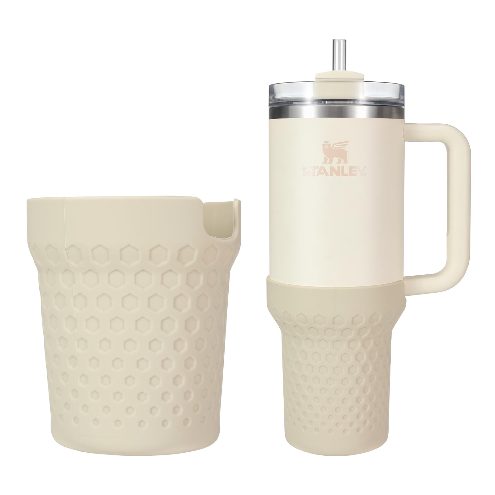 Photo 1 of Thxbag Silicone Boot for Stanley Cup 40oz,Beige Boot Sleeve Cover Fit with Stanley H2.0 and Quencher Adventure Tumbler Accessories (Cream, 40 oz)