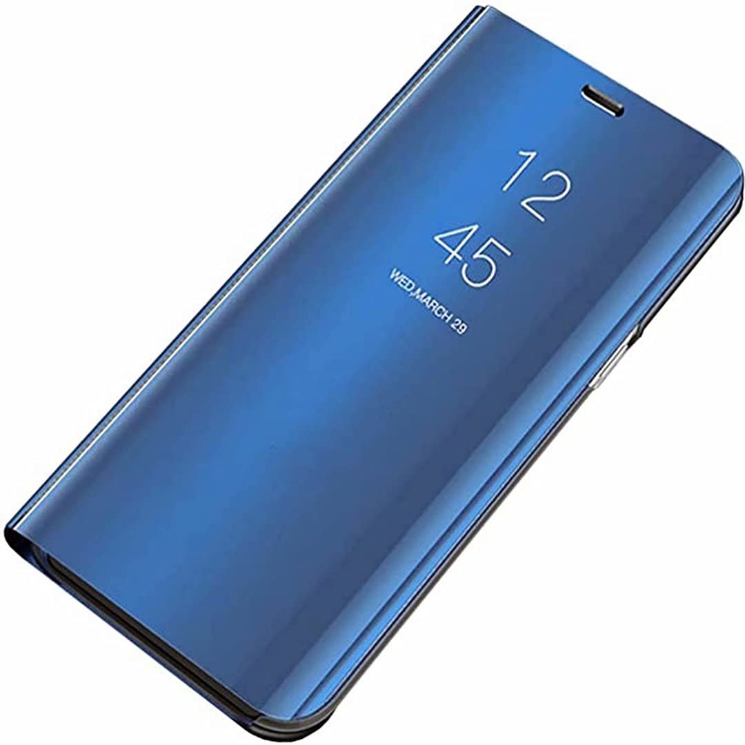 COQUE Case for Samsung Galaxy S21 FE,Clear View Standing Mobile Phone Cases with Mirror Plating Flip Cellphone Case for Samsung Galaxy S21 FE-Sky Blue