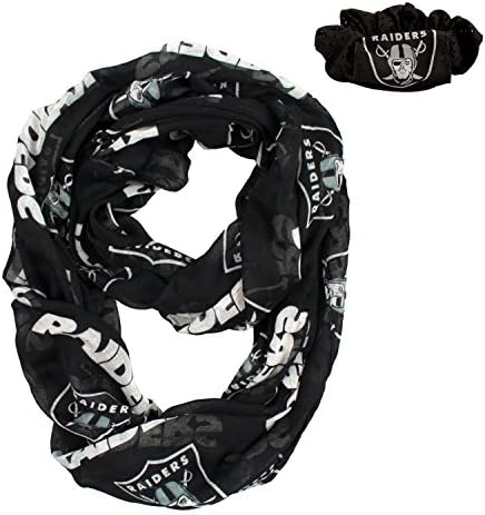 Official National Football League Fan Shop Authentic NFL Womens Infinity Scarf and Hair Scrunchie Bundle Set (Oakland Raiders)