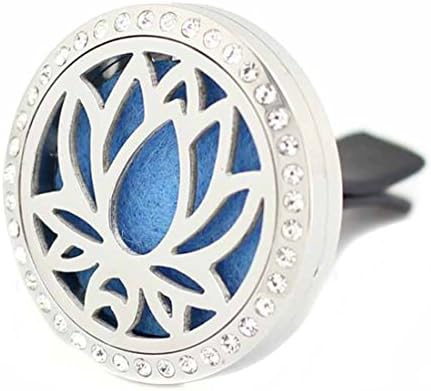 Efantina Lotus flower Fragrance Aromatherapy Essential Oils Diffuser Vent Clip - Car Air Freshener Stainless Steel Perfume Locket with crystals - Improve Air Quality