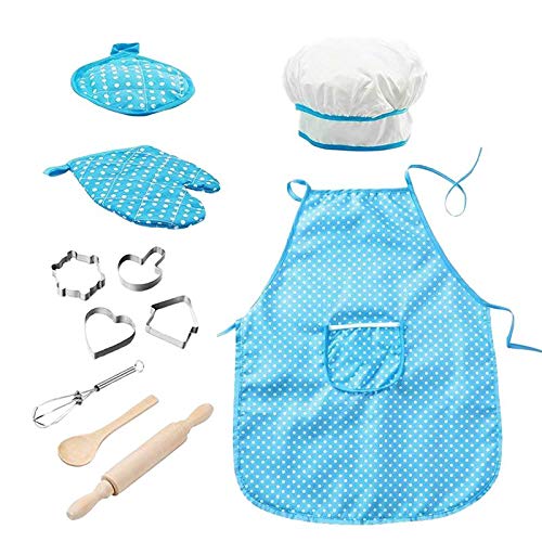 Children Chef Set, 11PCS Cooking and Baking Custom for Kitchen Role Playing, Chef Apron, Hat, Mitt, Utensils for Little Girls and Boys