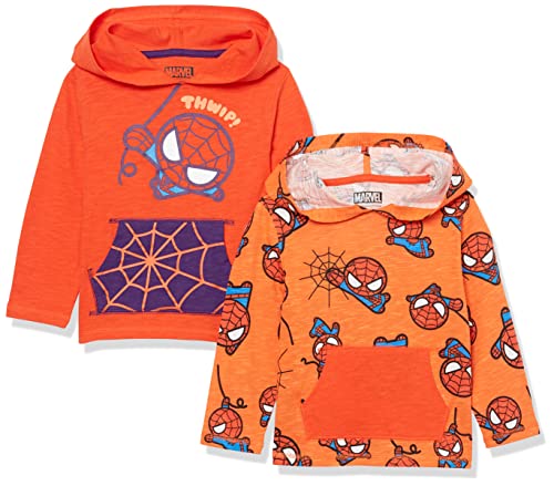 Amazon Essentials Disney | Marvel | Star Wars Jungen Leichte, Langärmelige T-Shirts mit Kapuze, 2er-Pack, Marvel Spider-Man, 9 Jahre