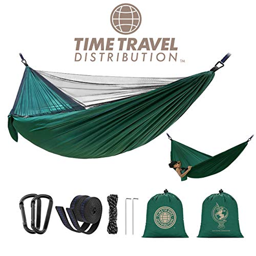 Time Travel Distribution Camping Hammock with Mosquito Net – Outdoor Travel, Hiking, Beach, Backpacking, Parachute Nylon Lightweight, Portable, Easy Assembly, Max Capacity 700lbs