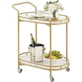 unipaws Bar Cart with Wheels, Easy Assembly Rolling Serving Bar Trolley with 2-Tier Shelves and Rotating Wheels for Home Kitc