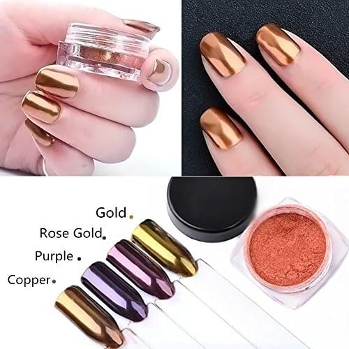 2ml Golden Rose Chrome Nail Powder Glitter Dust for UV Nail Gel Polish Manicure Mirror Nail Design Cooper Nail Art Pigment (4colors)