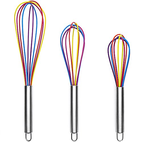 3 Pack Silicone Whisk, Balloon Whisk Set, Egg Frother, Milk And Egg Beater Blender - Kitchen Utensils For Blending, Whisking, Beating, Stirring