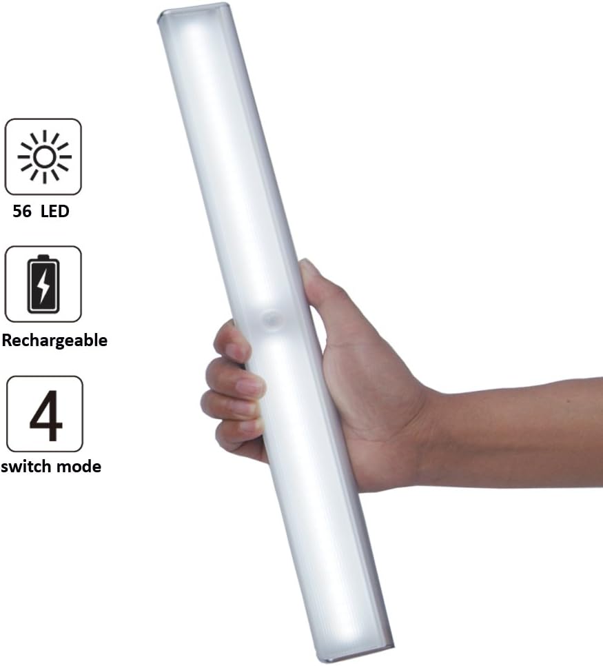 56-Led Rechargeable Motion Sensing Closet Light, 15.7 inch Portable Wireless Wardrobe/Stair/Night Light Bar with 3M Magnetic Stick-on Anywhere for Cabinet, Washroom, Bathroom, Kitchen(USB Rechargeable)