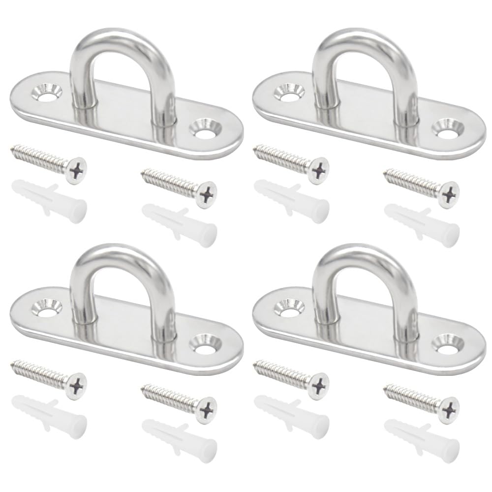CEEYSEE 4Pcs Pad Eye Plate U Hooks/Loops M8 304 Stainless Steel Pad Eye Plate Hardware Ring Hooks for Hanging fix and Install Sandbags Yoga Clotheslines Hanging Baskets,with Screws (U/M8/CXG)